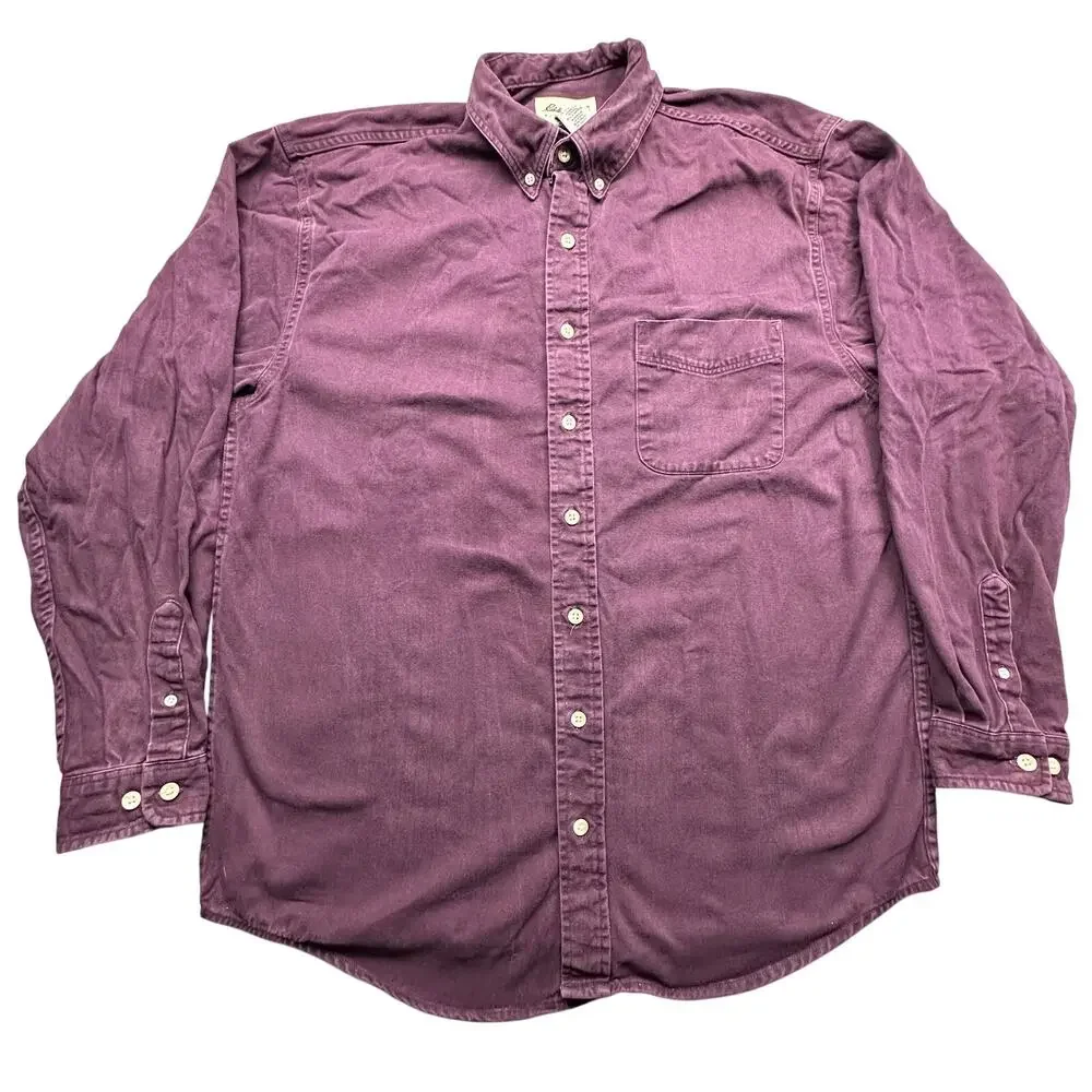 Vintage 90s Eddie Bauer Twill Button Shirt Mens Large Tall LT Purple Long Sleeve - Picture 1 of 8